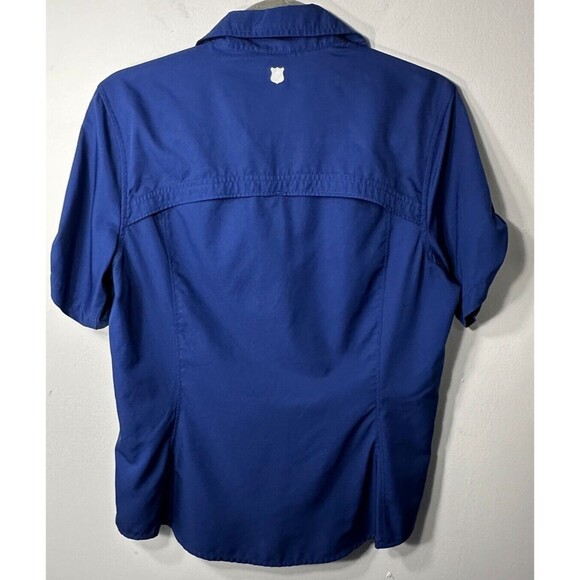 Field & Stream Shirt Women MD Blue Vented Roll Tab Fishing Zip Pocket Short SL - Picture 4 of 11